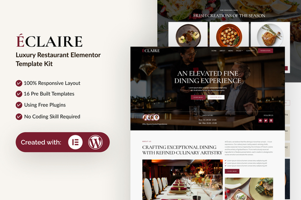 Eclaire - Luxury Restaurant Elementor Template Kit Eclaire - Luxury Restaurant Elementor Template Kit