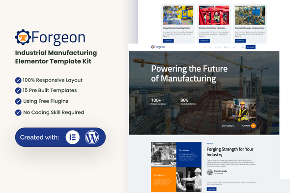 Forgeon - Industrial & Manufacturing Elementor Template Kit Forgeon - Industrial & Manufacturing Elementor Template Kit