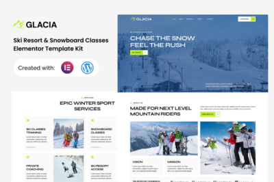Glacia - Ski Resort & Snowboard Classes Elementor Template Kit
