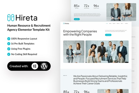 Hireta - Human Resource & Recruitment Agency Elementor Template Kit Hireta - Human Resource & Recruitment Agency Elementor Template Kit