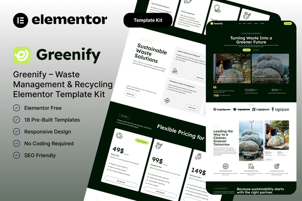 Greenify – Waste Management & Recycling Elementor Template Kit Greenify – Waste Management & Recycling Elementor Template Kit
