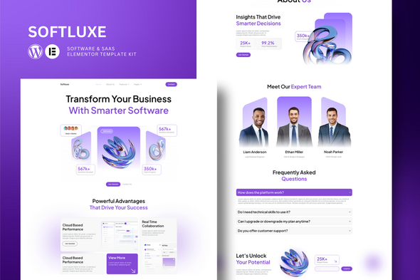 Softluxe - Software & Saas Elementor Template Kit Softluxe - Software & Saas Elementor Template Kit