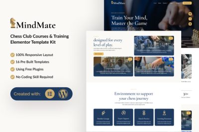 Mindmate - Chess Club Course & Training Elementor Template Kits