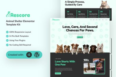 Rescora - Animal Shelter Elementor Template Kit