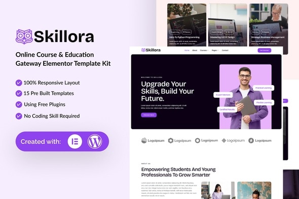 Skillora - Online Course & Edication Gateway Elementor Template Kit Skillora - Online Course & Edication Gateway Elementor Template Kit