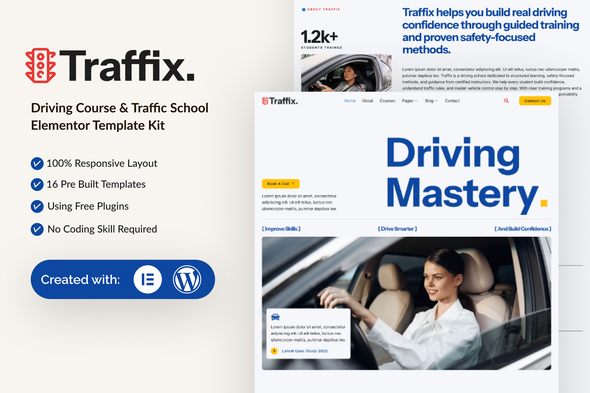 Traffix - Driving Course & Traffic School Elementor Template Kit Traffix - Driving Course & Traffic School Elementor Template Kit