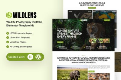 Wildlens - Wildlife Photography Portfolio Elementor Template Kit