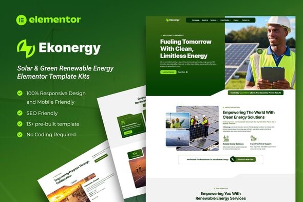 Ekonergy - Solar & Green Renewable Energy Elementor Template Kits Ekonergy - Solar & Green Renewable Energy Elementor Template Kits