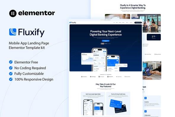 Fluxify - Mobile App Landing Page Elementor Template Kit Fluxify - Mobile App Landing Page Elementor Template Kit