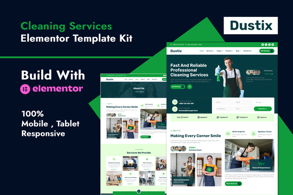 Dustix - Cleaning Services Elementor Template Kit Dustix - Cleaning Services Elementor Template Kit