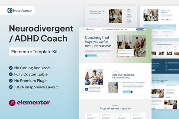 NeuroVance - Neurodivergent & ADHD Coach Mental Health Life Coaching Elementor Template Kit NeuroVance - Neurodivergent & ADHD Coach Mental Health Life Coaching Elementor Template Kit