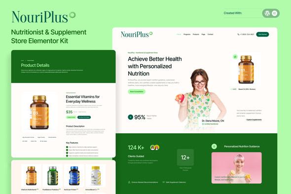 NouriPlus – Nutritionist & Supplement Store Elementor Kit NouriPlus – Nutritionist & Supplement Store Elementor Kit