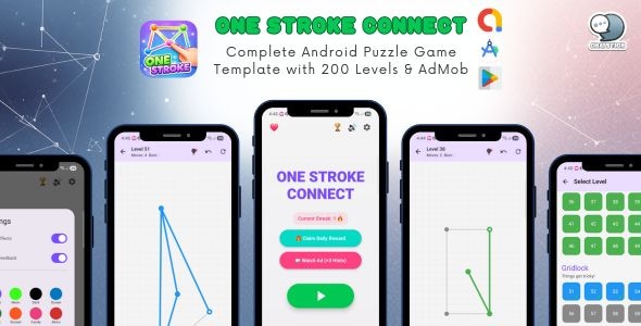 One Stroke Connect - Complete Android Puzzle Game Template with 200 Levels & AdMob One Stroke Connect - Complete Android Puzzle Game Template with 200 Levels & AdMob