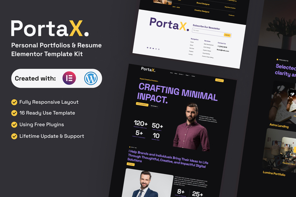 PortaX - Personal Portfolios & Resume Elementor Template Kit PortaX - Personal Portfolios & Resume Elementor Template Kit