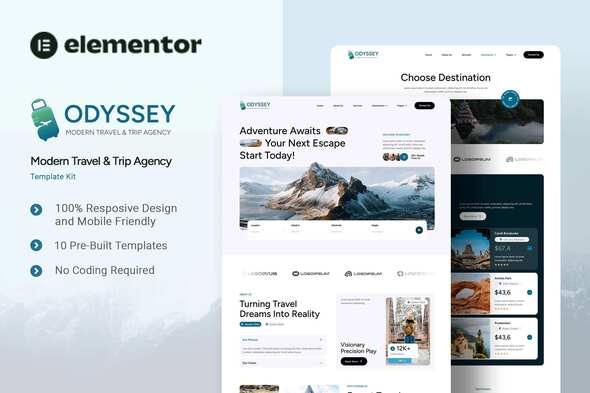 Odyssey - Modern Travel & Trip Agency Elementor Template Kit Odyssey - Modern Travel & Trip Agency Elementor Template Kit