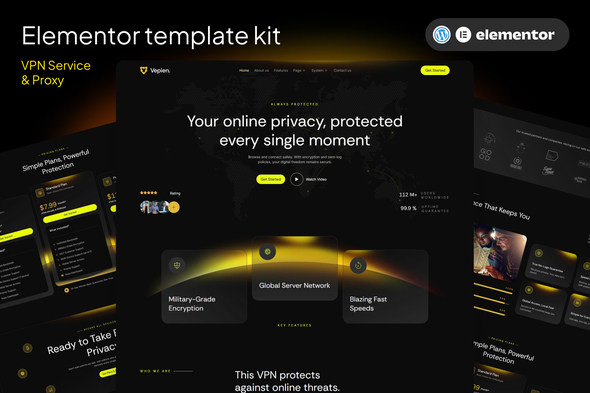 Vepien - VPN Service & Proxy Elementor Template kit Vepien - VPN Service & Proxy Elementor Template kit