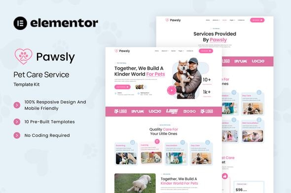 Pawsly - Pet Care Service Elementor Template Kit Pawsly - Pet Care Service Elementor Template Kit