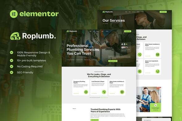 Roplumb - Plumbing Service Elementor Template Kit Roplumb - Plumbing Service Elementor Template Kit