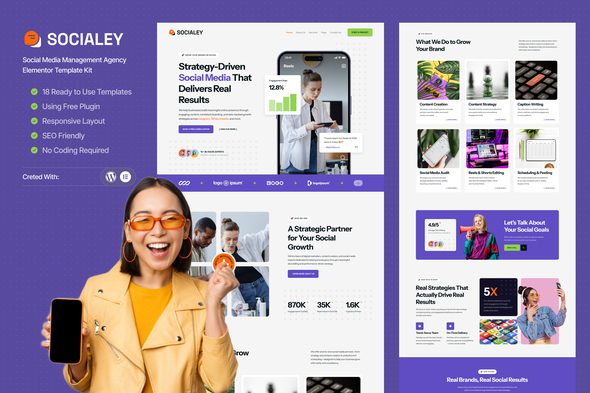 Socialey - Social Media Management Agency Elementor Template Kit Socialey - Social Media Management Agency Elementor Template Kit