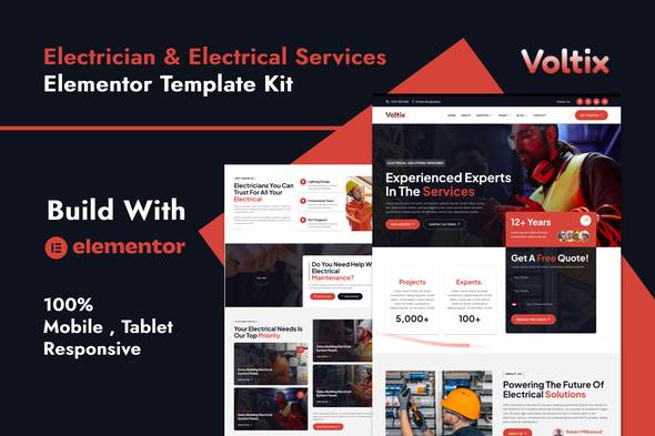 Voltix - Electrician & Electrical Services Elementor Template Kit Voltix - Electrician & Electrical Services Elementor Template Kit