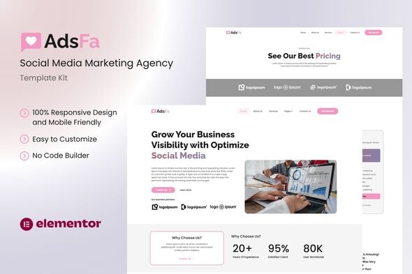 AdsFa - Social Media Marketing Agency Elementor Template Kit AdsFa - Social Media Marketing Agency Elementor Template Kit