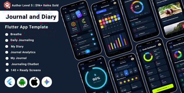 AI Journal & Diary Flutter App UI Kit | Reflection & Mood Tracker AI Journal & Diary Flutter App UI Kit | Reflection & Mood Tracker