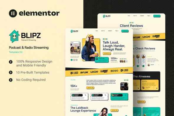 Blipz - Podcast & Radio Streaming Elementor Template Kit Blipz - Podcast & Radio Streaming Elementor Template Kit