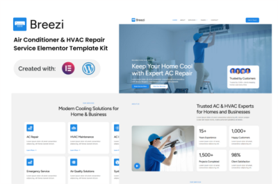 Breezi - Air Conditioner & HVAC Repair Service Elementor Template Kit