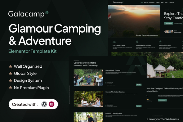Galacamp - Glamour Camping & Adventure Elementor Template Kit Galacamp - Glamour Camping & Adventure Elementor Template Kit