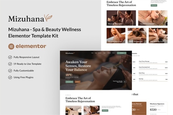 Mizuhana - Spa & Beauty Wellness Elementor Template Kit Mizuhana - Spa & Beauty Wellness Elementor Template Kit