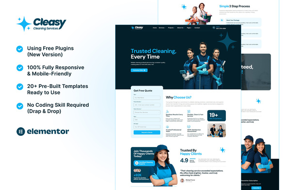 Cleasy - Cleaning Services Elementor Template Kit Cleasy - Cleaning Services Elementor Template Kit