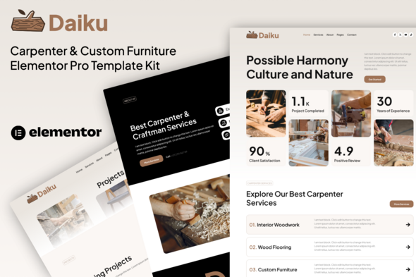 Daiku - Carpenter & Custom Furniture Elementor Pro Template Kit Daiku - Carpenter & Custom Furniture Elementor Pro Template Kit