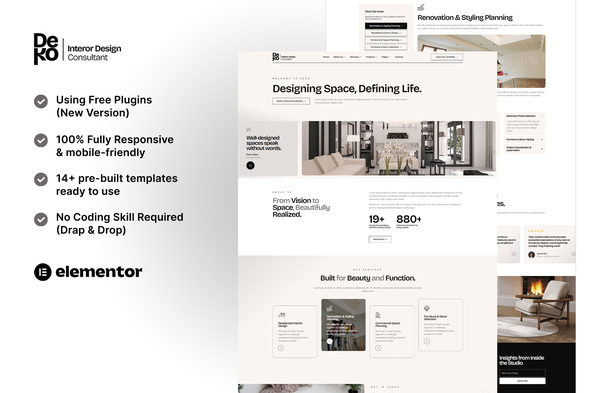 Deko - Interior Design Consultant Elementor Template Kit Deko - Interior Design Consultant Elementor Template Kit