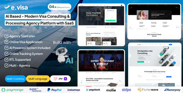 Evisa - AI Based Modern Visa Consulting & Processing Agency Platform with Saas Evisa - AI Based Modern Visa Consulting & Processing Agency Platform with Saas
