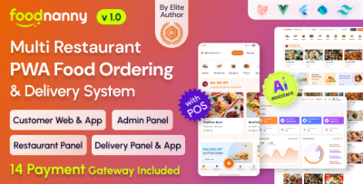 FoodNanny - Multi Restaurant Food Delivery App with PWA Website & Laravel Admin with AI Assistant