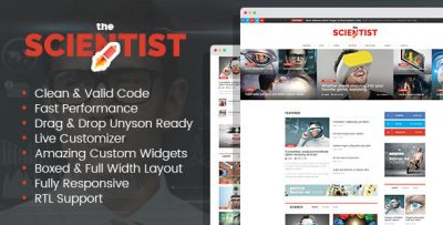The Scientist - innovations and research news magazine WordPress theme