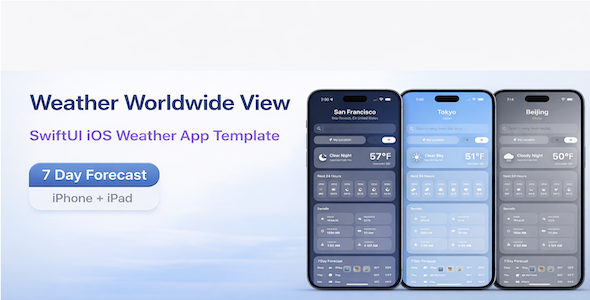 Weather Worldwide View - SwiftUI Weather App Template - 7 Day Forecast Weather Worldwide View - SwiftUI Weather App Template - 7 Day Forecast