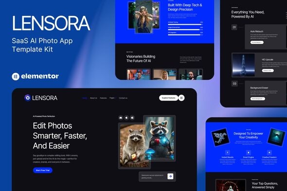 Lensora - SaaS AI Photo App Website Elementor Template Kit Lensora - SaaS AI Photo App Website Elementor Template Kit