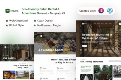 Nuvira - Eco-Friendly Cabin Rental & Adventure Elementor Template Kit