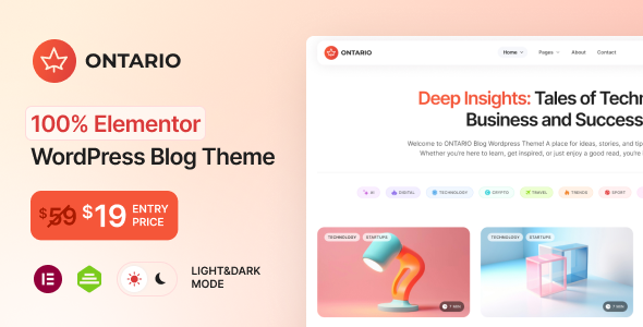 Ontario - 100% Elementor Blog WordPress Theme Ontario - 100% Elementor Blog WordPress Theme