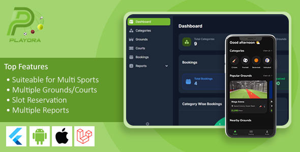 Playora - Multi-Sport Ground & Court Booking Mobile App with Laravel Admin Playora - Multi-Sport Ground & Court Booking Mobile App with Laravel Admin