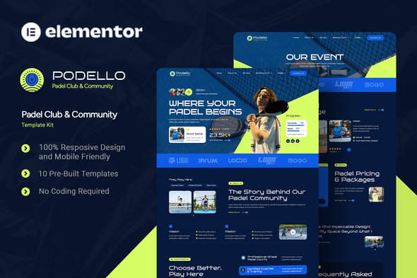 Podello - Padel Club & Community Elementor Template Kit Podello - Padel Club & Community Elementor Template Kit