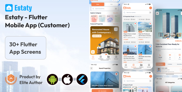 Estaty - Real Estate / Property Listings Marketplace Flutter Mobile App for Customers Estaty - Real Estate / Property Listings Marketplace Flutter Mobile App for Customers