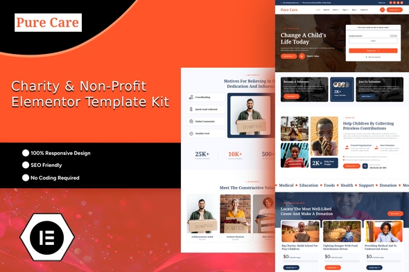 Purecare - Charity Elementor Template Kit Purecare - Charity Elementor Template Kit