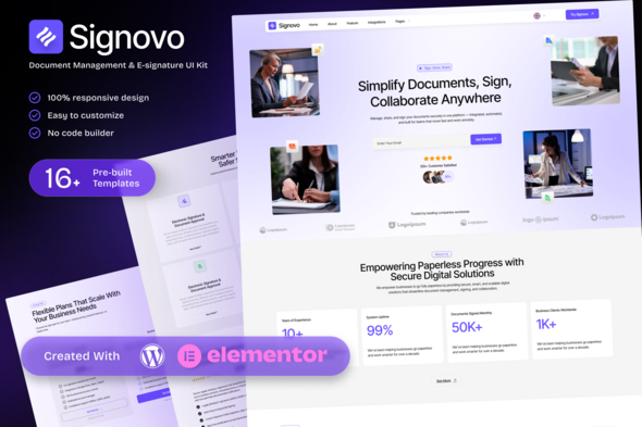 Signovo - E-signature & Document Management SaaS Elementor Template Kit Signovo - E-signature & Document Management SaaS Elementor Template Kit