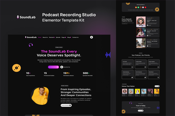 SoundLab - Podcast Recording Studio Elementor Template Kit SoundLab - Podcast Recording Studio Elementor Template Kit