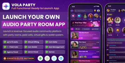 Vola Party - Audio Party Room App with Admin Panel | Paid Calls, Chat, Gifts, Wallet, Host & Agency