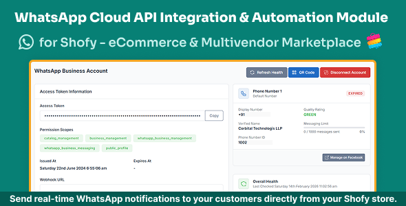 WhatsApp Cloud API Integration & Automation Module for Shofy–eCommerce & Multivendor Marketplace WhatsApp Cloud API Integration & Automation Module for Shofy–eCommerce & Multivendor Marketplace