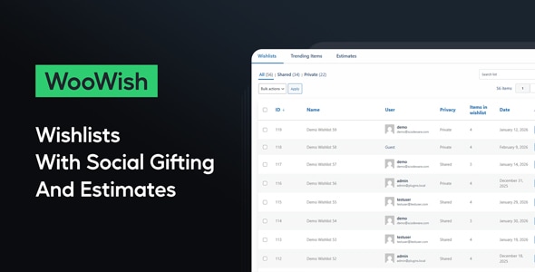 WooWish - WooCommerce Wishlist, Gifting and Estimates WooWish - WooCommerce Wishlist, Gifting and Estimates
