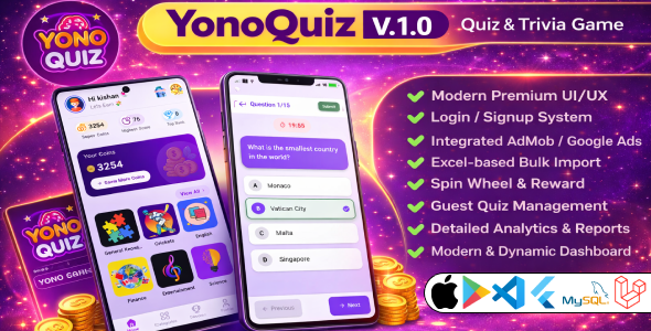 YonoQuiz - Fun Quiz & Trivia Game Full Application with Powerful Admin Panel YonoQuiz - Fun Quiz & Trivia Game Full Application with Powerful Admin Panel